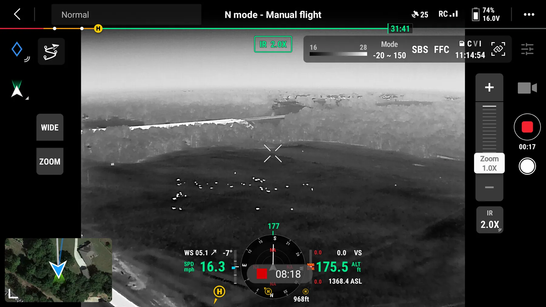 Thermal image of a field of livestock at night